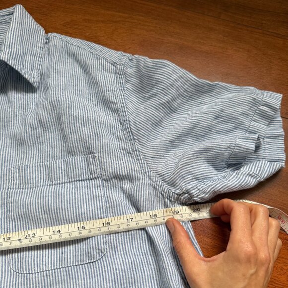 L.L. Bean Mens Linen Short Sleeve Shirt Blue White Stripes Slightly Fitted Sz Sm - Picture 3 of 5